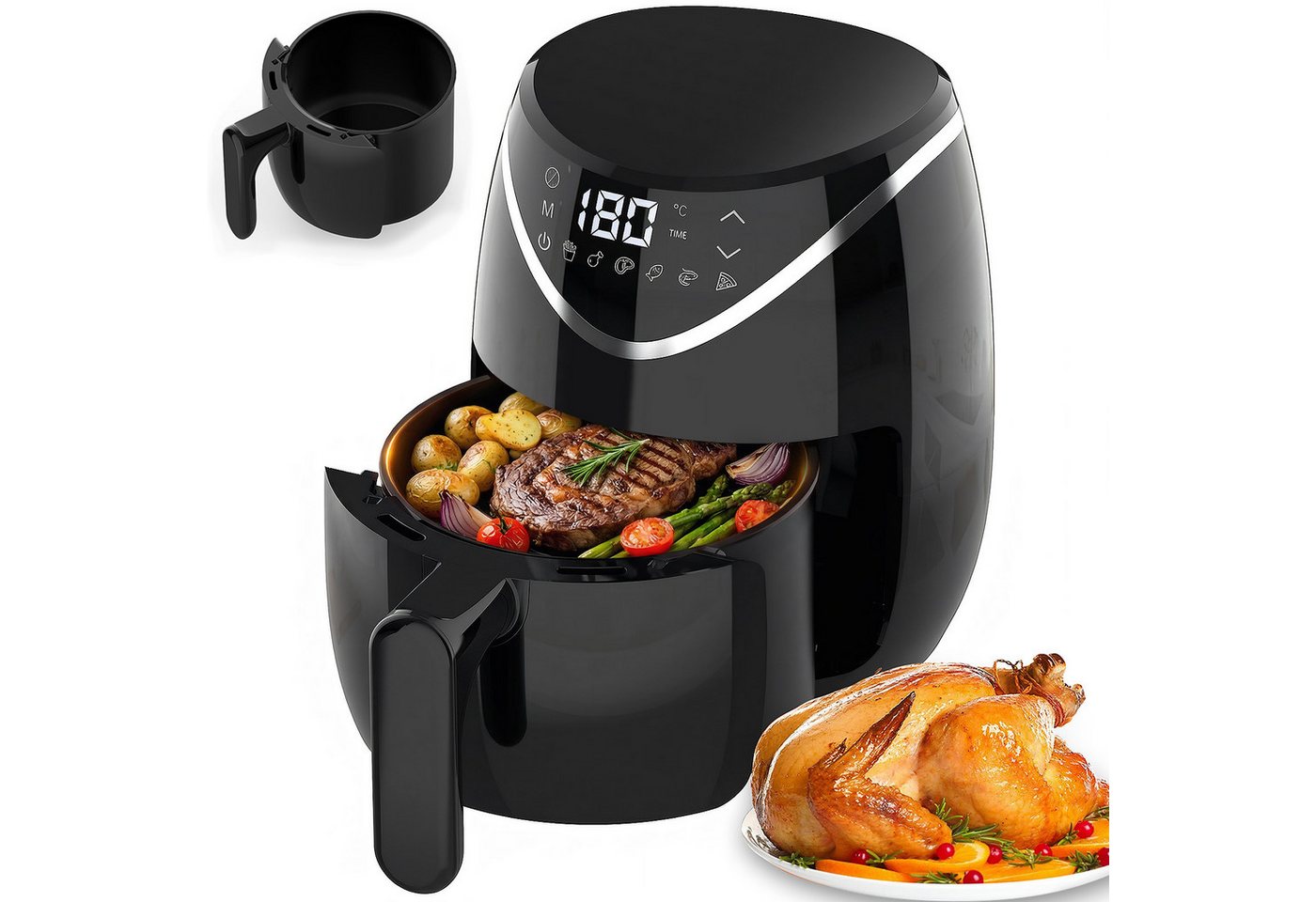 oyajia Heißluftfritteuse 2,8 l kleiner digitaler Airfryer, 6 Programme, platzsparend, kompakt, zum Backen, Aufwärmen, Braten für schnelle und einfache Mahlzeiten, 1200 W, Mini, kompakt und leise, antihaftbeschichtet, spülmaschinenfest Bild 2
