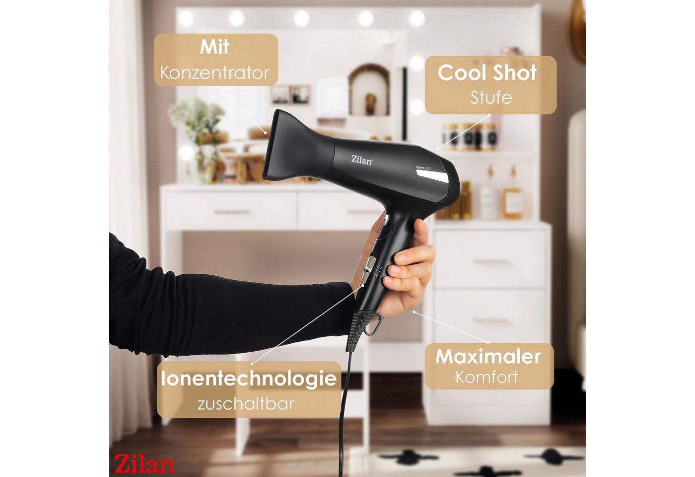 Zilan Reisehaartrockner ZLN-9396, 2000 W, Personal Care Bild 2