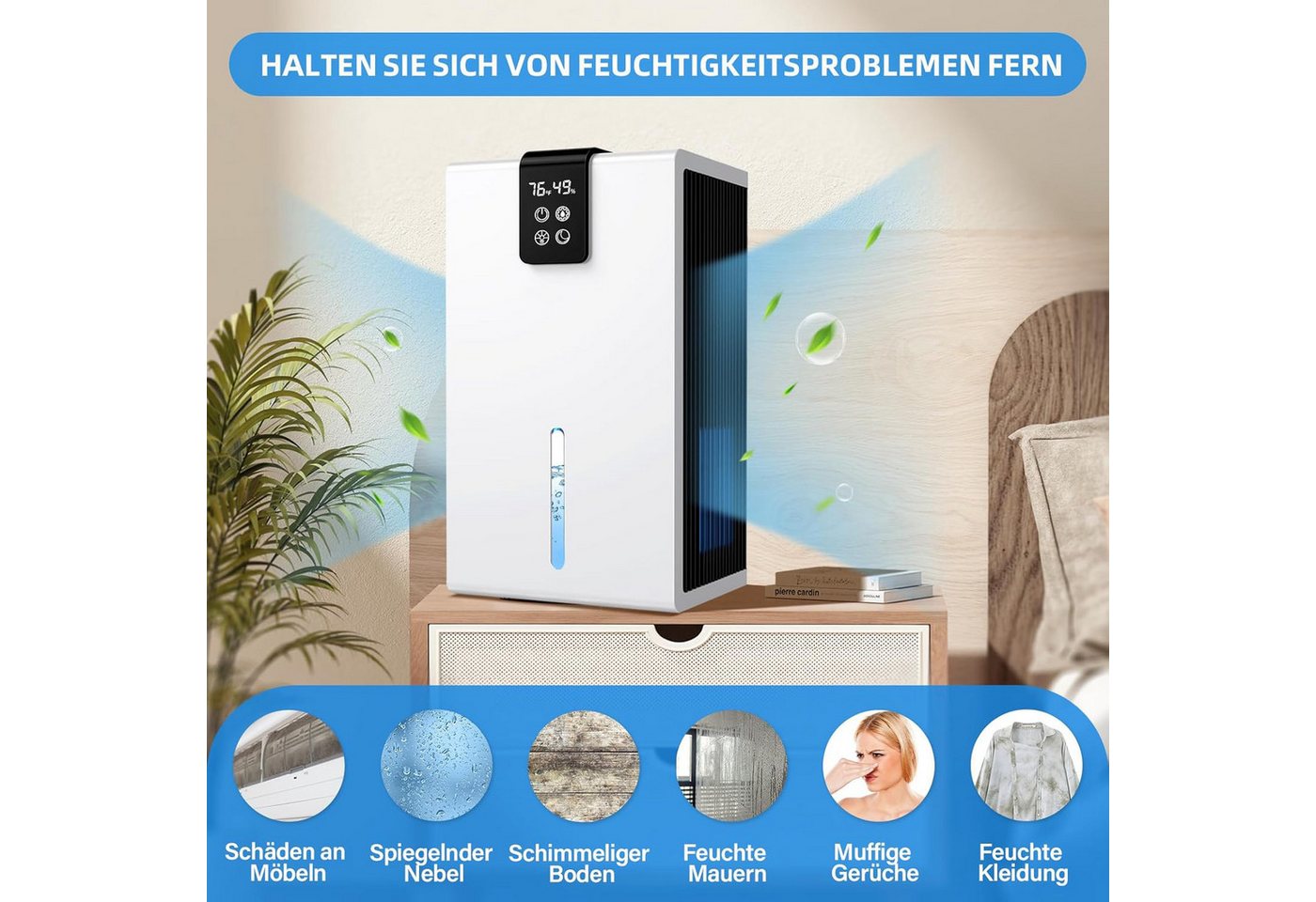 MOPUEA Luftentfeuchter Luftentfeuchter 2,8L mit LED, leise Schlafmodus, Auto Abschaltung, für 125 m³ Räume, Entfeuchtung 1 l/Tag, Automatische Abschaltung, leise im Nachtmodus, tragbar für Bad & Küche Bild 2
