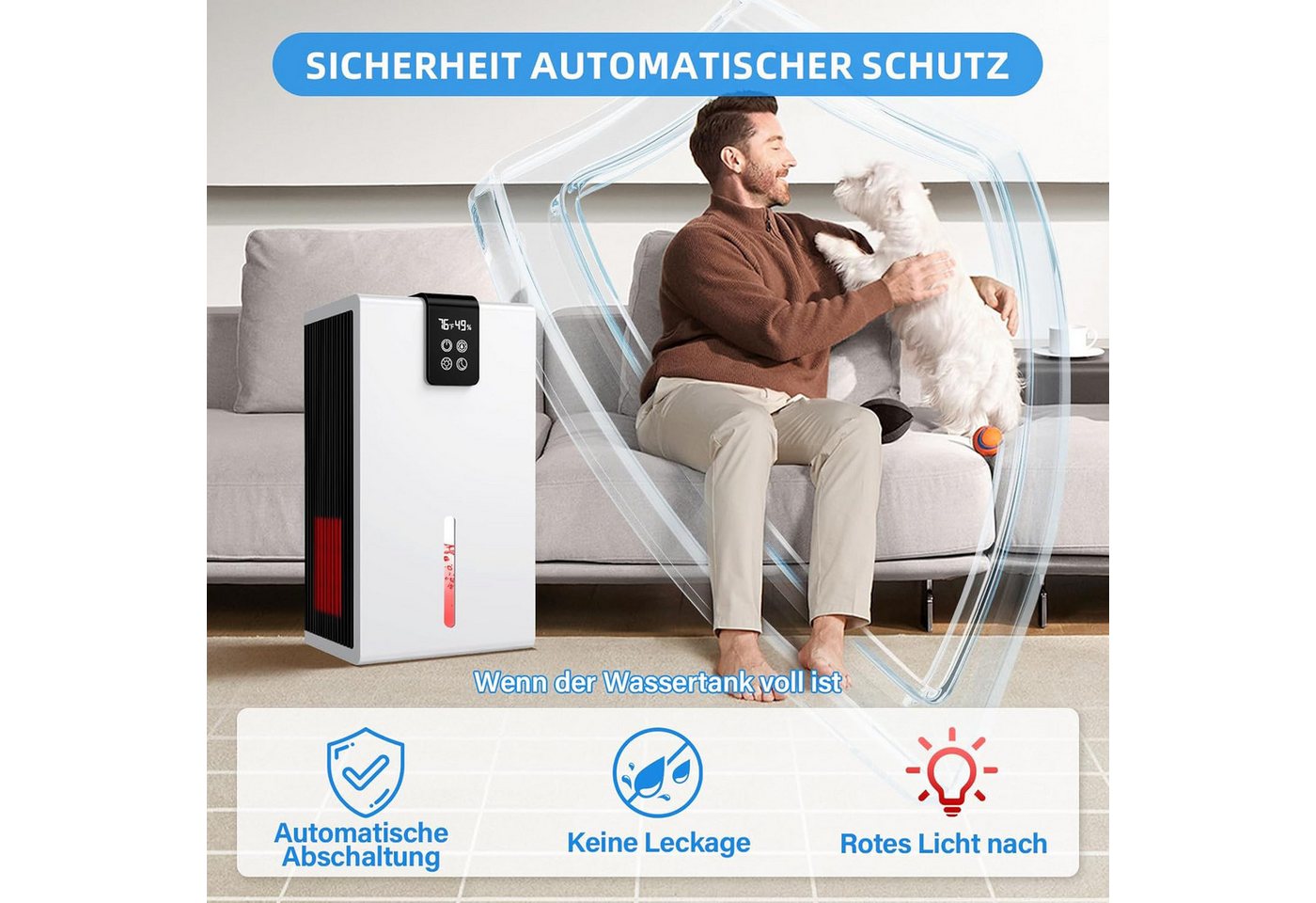 MOPUEA Luftentfeuchter Luftentfeuchter 2,8L mit LED, leise Schlafmodus, Auto Abschaltung, für 125 m³ Räume, Entfeuchtung 1 l/Tag, Automatische Abschaltung, leise im Nachtmodus, tragbar für Bad & Küche Bild 4