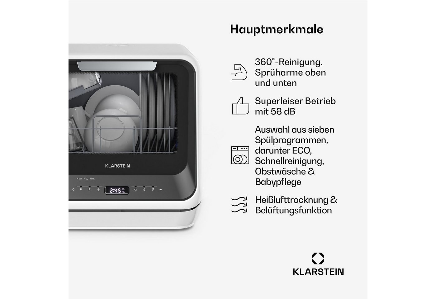 Klarstein Standgeschirrspüler Amazonia Mini-Geschirrspüler tragbar 7 Programme AquaStop 58 dB 10047351, 5 l, Mini-Spülmaschine freistehend & Einbau für Camping mit AquaStop Bild 3