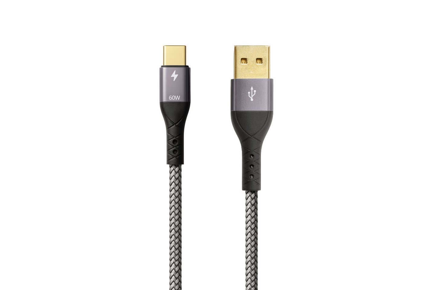 ProfiPatch ProfiPatch USB A auf USB C Kabel 60W QC 3A 2m grau Goldkontakt Textil USB-Kabel Bild 3