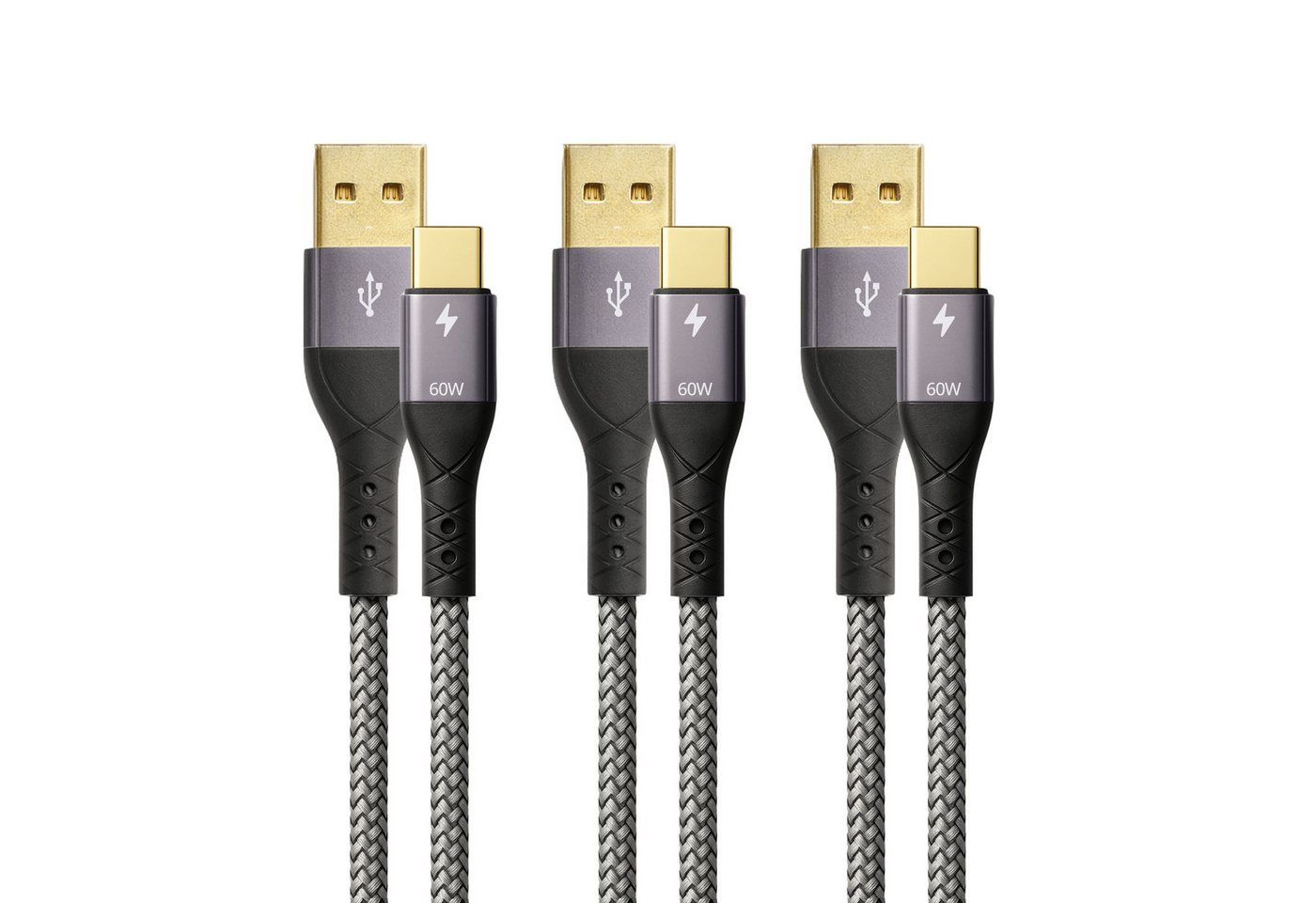 ProfiPatch ProfiPatch USB A / USB C Kabelset 60W 3A 3x2m grau Goldkontakt Textil USB-Kabel Bild 5