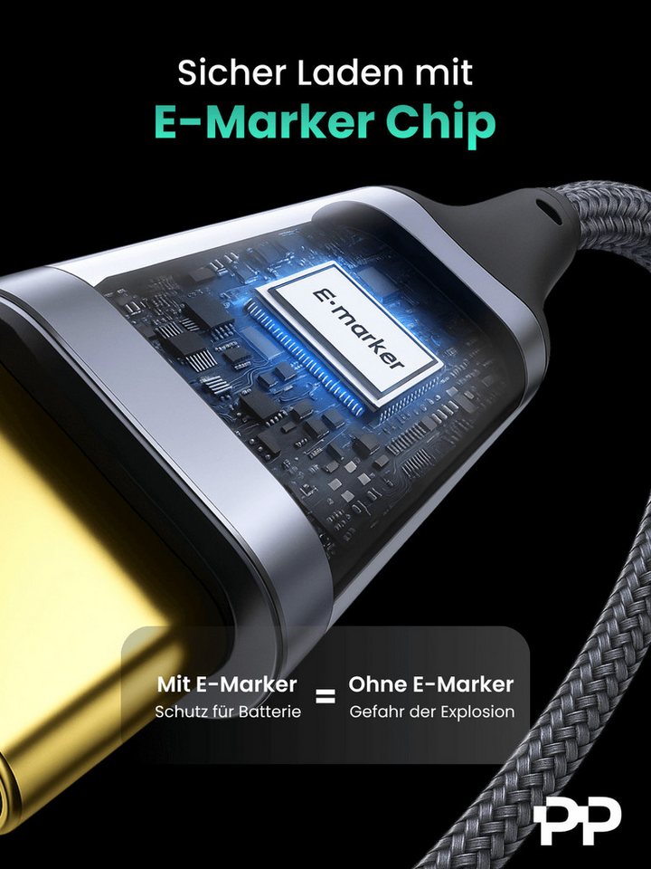 ProfiPatch ProfiPatch USB C Kabel 100W PD 3.0 5A E-Mark Chip 3m grau Goldkontakt USB-Kabel Bild 2