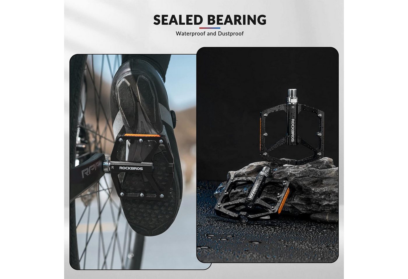 ROCKBROS Fahrradpedale mit Reflektoren Platform Pedale aus Aluminiumlegierung (Rennrad, BMX, E-Bike, 1-tlg., Antirutsch Ultraleicht 9/16 Zoll Fahrrad Pedale für MTB) Bild 2