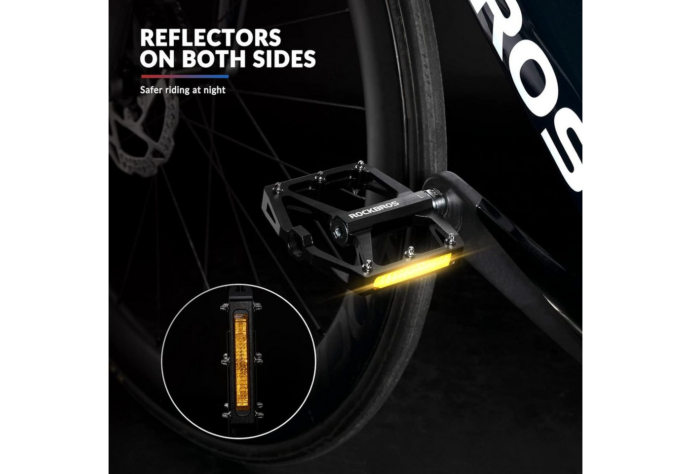 ROCKBROS Fahrradpedale mit Reflektoren Platform Pedale aus Aluminiumlegierung (Rennrad, BMX, E-Bike, 1-tlg., Antirutsch Ultraleicht 9/16 Zoll Fahrrad Pedale für MTB) Bild 5