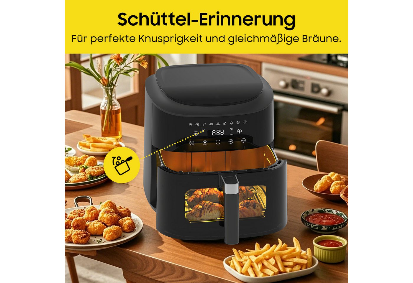 AIMAX Heißluftfritteuse 9 Liter, XL Airfryer mit Sichtfenster, Touchscreen, 360° Heißluft-Technologie, 2350 W, Sichtfenster mit Licht, LED-Anzeige, 9 Programmen, Ohne Öl Bild 2