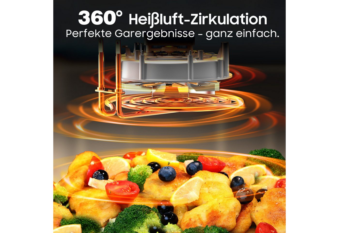 AIMAX Heißluftfritteuse 9 Liter, XL Airfryer mit Sichtfenster, Touchscreen, 360° Heißluft-Technologie, 2350 W, Sichtfenster mit Licht, LED-Anzeige, 9 Programmen, Ohne Öl Bild 4