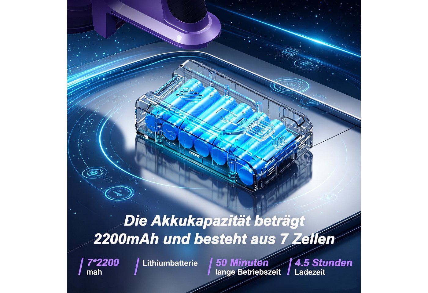 INSE Akku-Hand-und Stielstaubsauger Akku Handstaubsauger, staubsauger kabellos, 60 Min Laufzeit, Tierhaare, Trocken-Akku-Handstaubsauger ohne Beutel und Kabel, 6-stufiges HEPA-Filtersystem, 60dB Bild 3