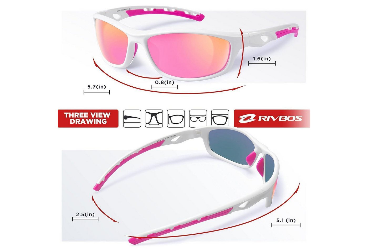 LuxusKollektion Sportbrille Sonnenbrille Herren polarisierte TR90 Rahmen 33-whitepink Bild 2