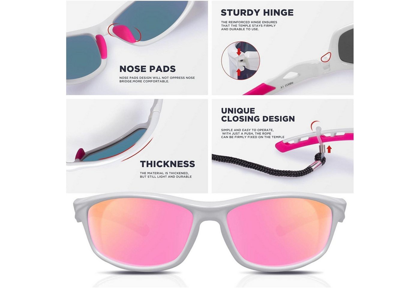 LuxusKollektion Sportbrille Sonnenbrille Herren polarisierte TR90 Rahmen 33-whitepink Bild 3