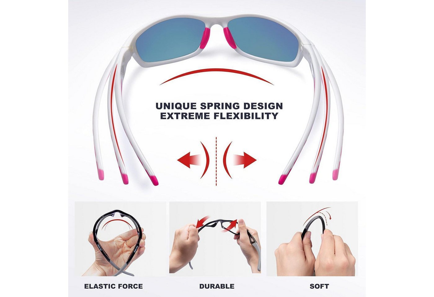 LuxusKollektion Sportbrille Sonnenbrille Herren polarisierte TR90 Rahmen 33-whitepink Bild 4