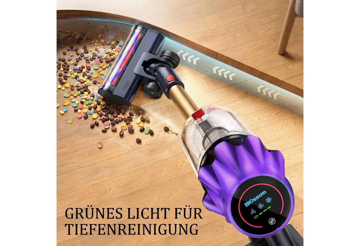 Blossom Akku-Hand-und Stielstaubsauger Akku Staubsauger Staubsauger Kabellos 85000Pa/70Min/2,1L, 700 W, beutellos, 52dB leise/6-Stufen-Filter/OLED Display,Ideal für Böden/Teppiche/Auto