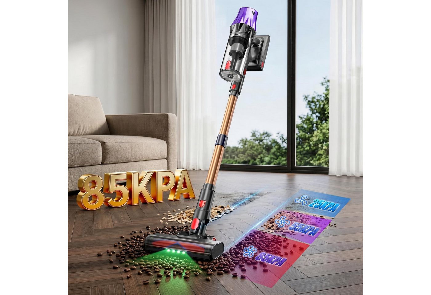 Blossom Akku-Hand-und Stielstaubsauger Akku Staubsauger Staubsauger Kabellos 85000Pa/70Min/2,1L, 700 W, beutellos, 52dB leise/6-Stufen-Filter/OLED Display,Ideal für Böden/Teppiche/Auto Bild 2
