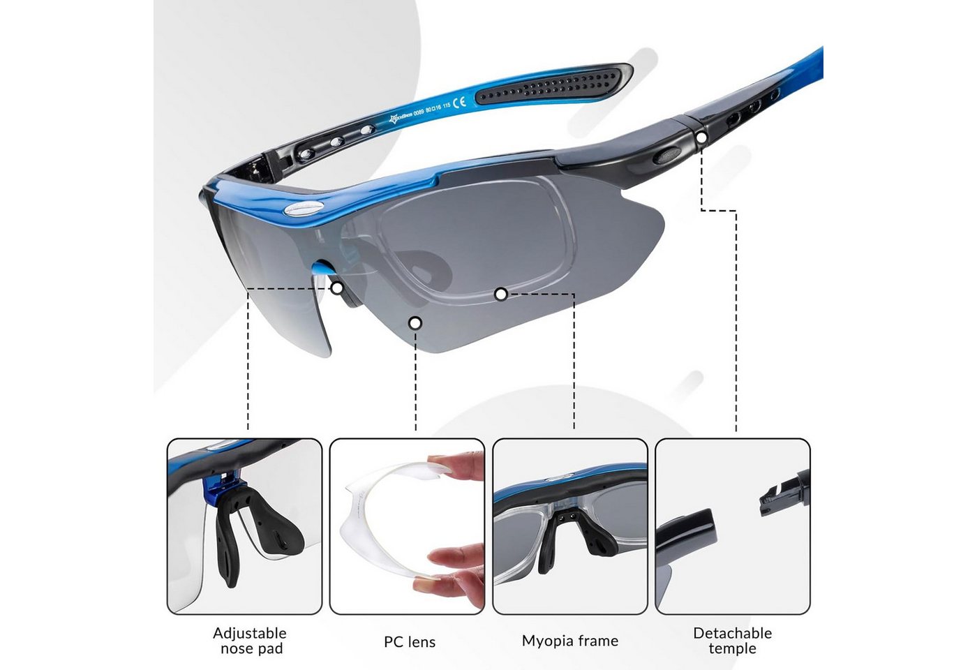 ROCKBROS Fahrradbrille Polarisierte Fahrradbrille mit 5 Wechselgläsern für Damen Herren Bild 4