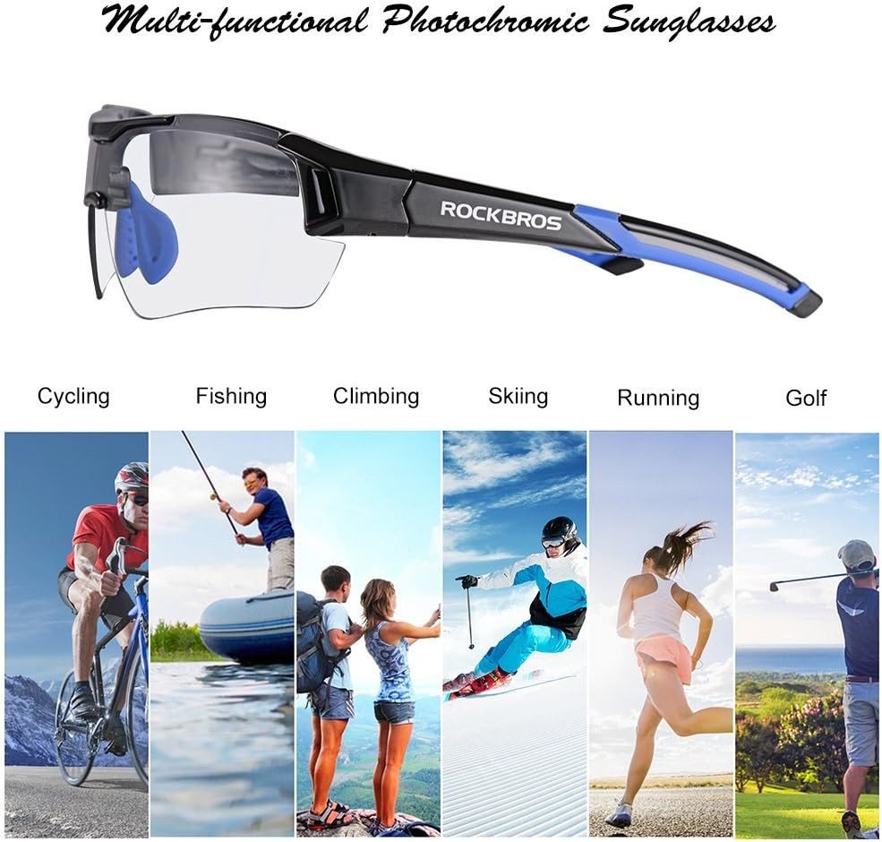 ROCKBROS Fahrradbrille Photochromatische Rad-Sonnenbrille Halbrahmen UV-Schutz Ultraleicht