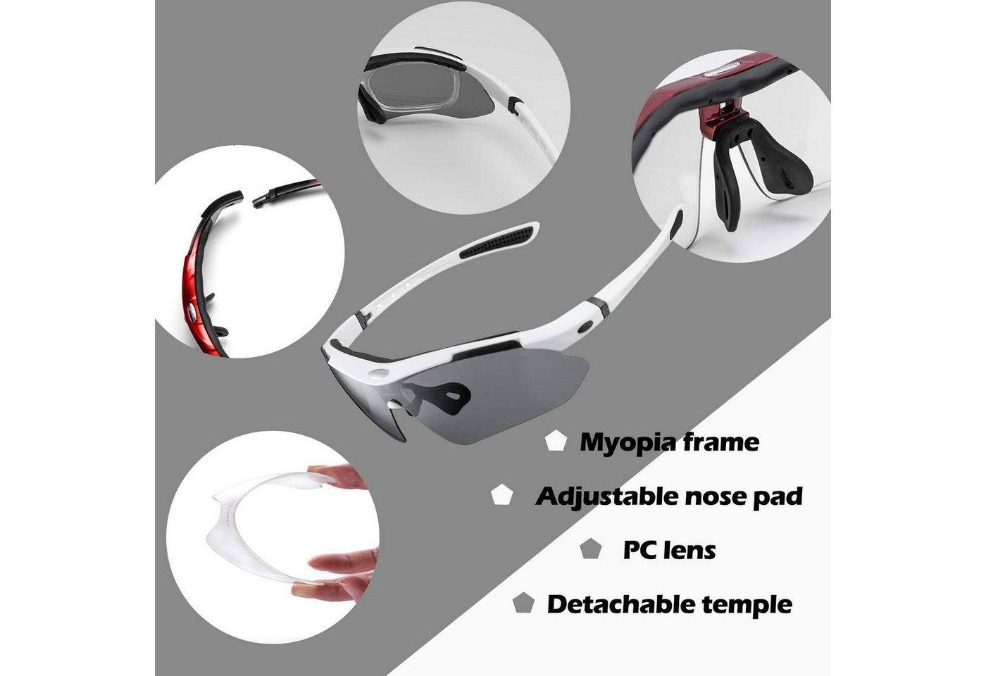 ROCKBROS Fahrradbrille Polarisierte Fahrradbrille mit 5 Wechselgläsern Damen Herren Radsport Bild 3