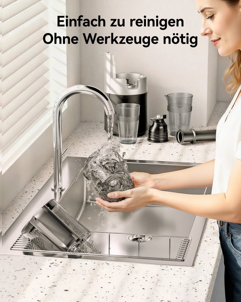 EUHOMY Slow Juicer mit 135MM Breite und Größere Fütterungsröhre, 220 W, für Ganze Gemüse Obst - Leicht zu Reinigender Entsafter mit 2 Gläsern Bild 2