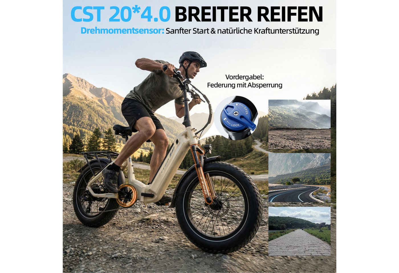 TTGO E-Bike Faltrad 20 Zoll, 70Nm, Drehmomentsensor, 120km/140km, Lockout-Federgabel, 7 Gang SHIMANO, Kettenschaltung, Heckmotor, 864 Wh, (LCD-Farbdisplay, hydraulische Scheibenbremse, bis zu 150kg), Klapprad, 4 Zoll Breitreifen, Elektrofahrrad für Damen und Herren