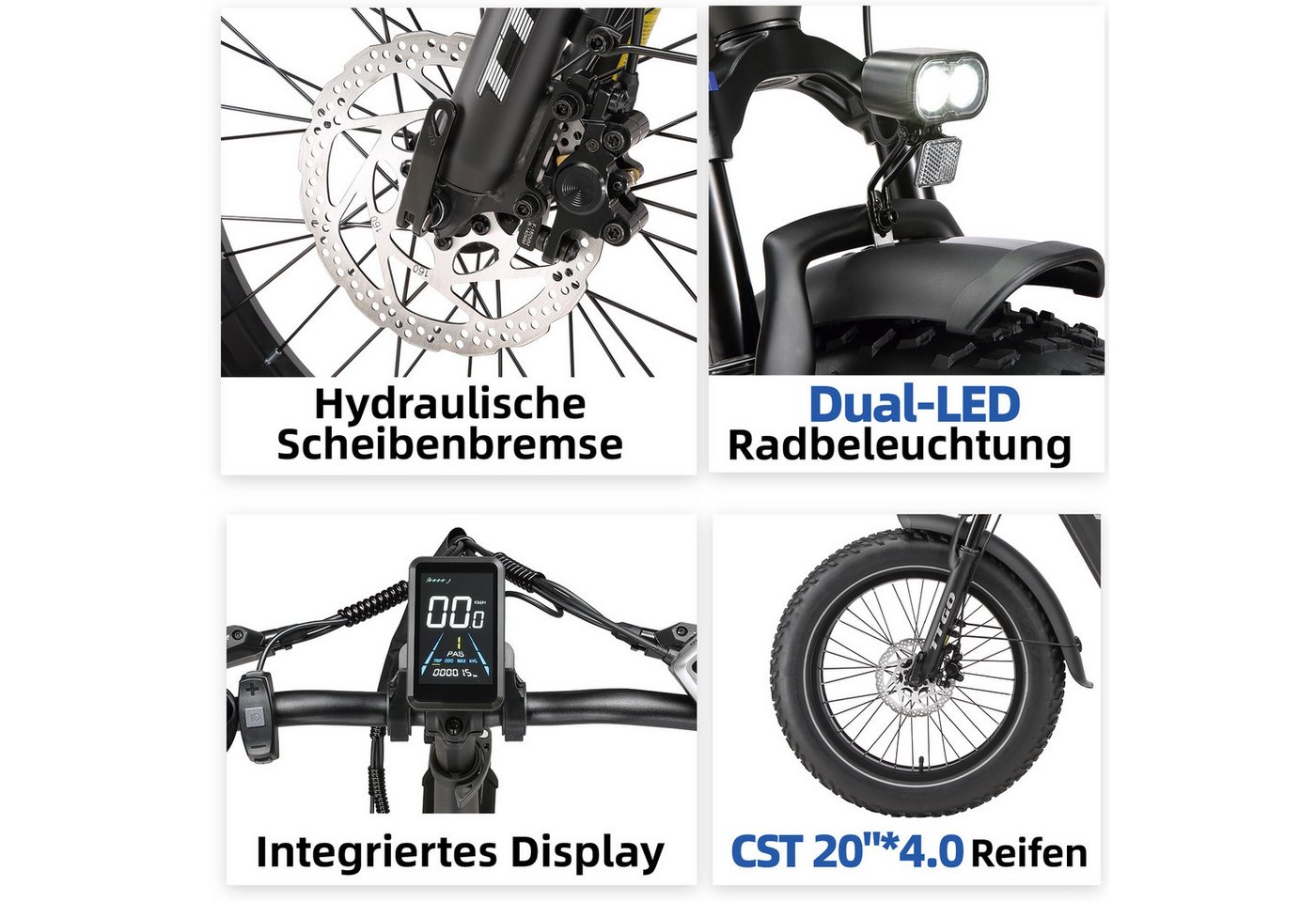 TTGO E-Bike Faltrad 20 Zoll, 70Nm, Drehmomentsensor, 120km/140km, Lockout-Federgabel, 7 Gang SHIMANO, Kettenschaltung, Heckmotor, 864 Wh, (LCD-Farbdisplay, hydraulische Scheibenbremse, bis zu 150kg), Klapprad, 4 Zoll Breitreifen, Elektrofahrrad für Damen und Herren Bild 5