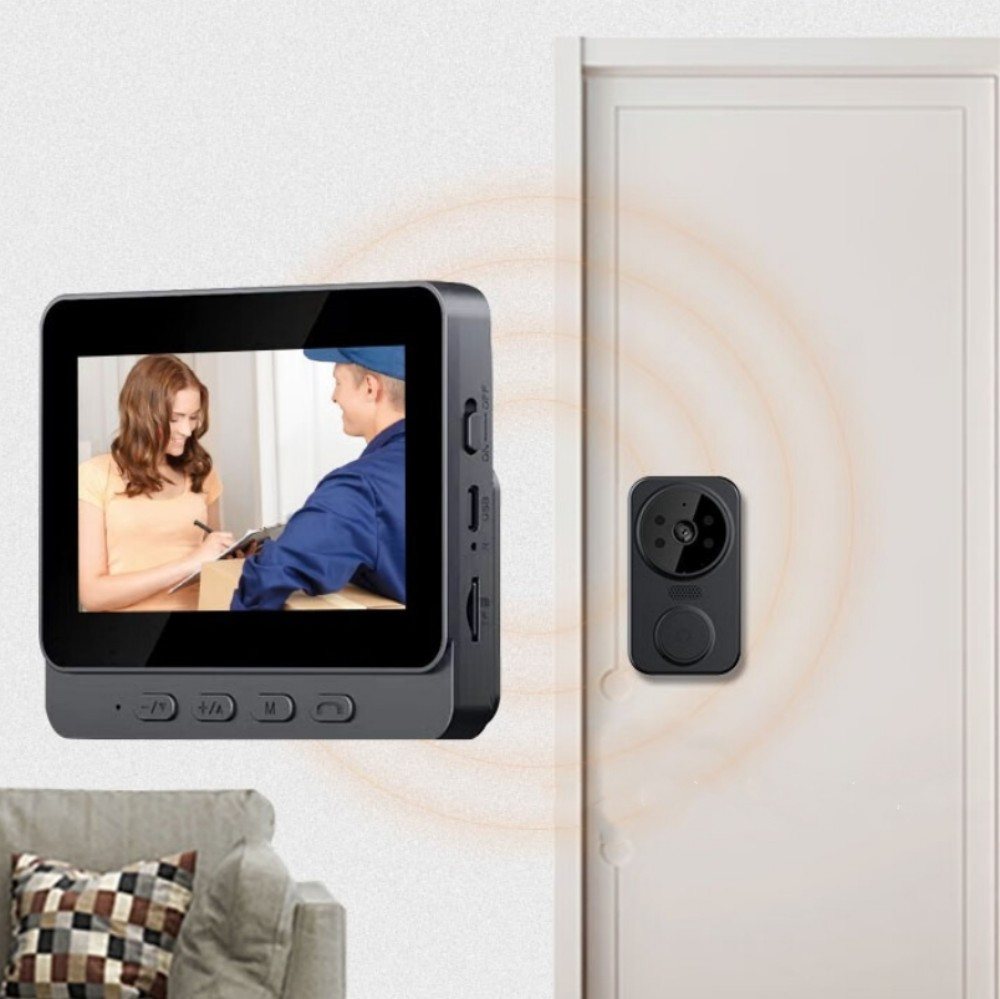 Ophy Überwachungskamera Funk-Türgong Drahtlose Video-High-Definition-Smart-Türklingel (4,3-Zoll-Bildschirm, Schwarz Zwei-Wege-Türklingel, mit Gegensprechanlage für Ihr Zuhause)