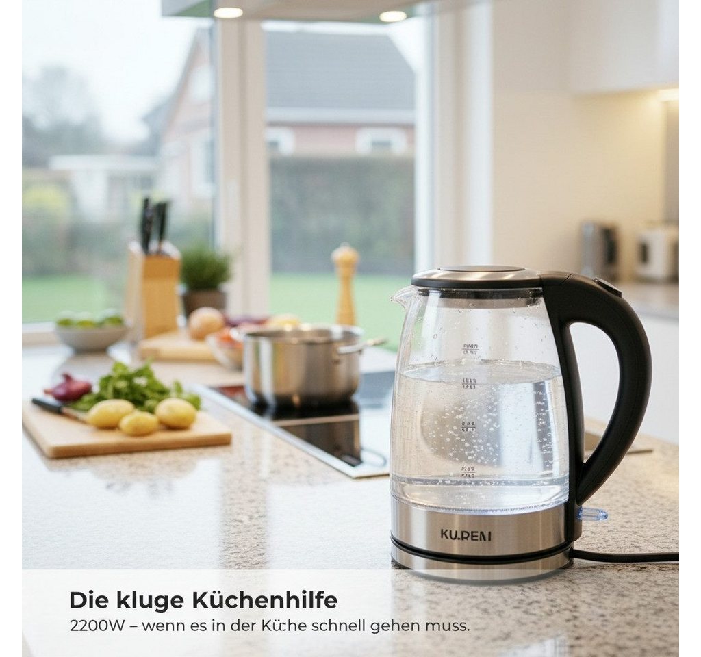 kowdom Wasserkocher Wasserkocher Glas 1,8L 2200W BPA-frei LED automatische Abschaltung, 2200 W, Borosilikatglas, BPA-frei, automatische Abschaltung, 2200W Bild 2