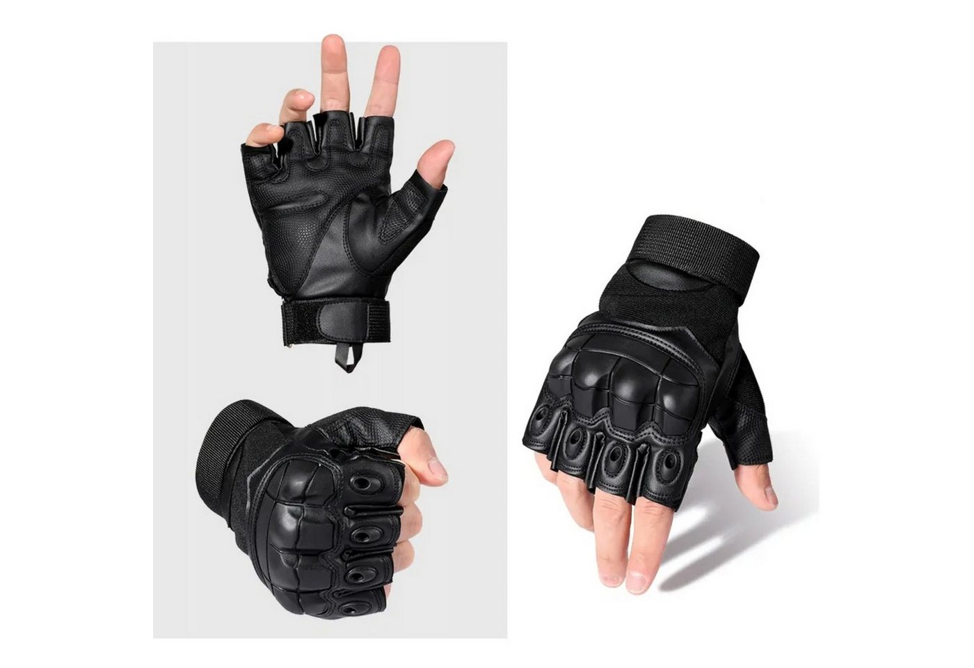 Foxter Sport Multisporthandschuhe Fingerlose Taktische Schutzhandschuhe Outdoor Sport (Fingerlose Outdoor Schutzhandschuhe mit rutschfester Handfläche Paar, Handschuh-Set für Outdoor Sport und Freizeitaktivitäten 1 Paar Stoff) Robuste taktische Sporthandschuhe atmungsaktiv mit Klettverschluss Bild 2