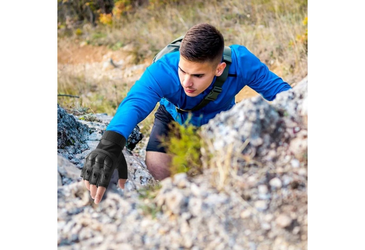 Foxter Sport Multisporthandschuhe Fingerlose Taktische Schutzhandschuhe Outdoor Sport (Fingerlose Outdoor Schutzhandschuhe mit rutschfester Handfläche Paar, Handschuh-Set für Outdoor Sport und Freizeitaktivitäten 1 Paar Stoff) Robuste taktische Sporthandschuhe atmungsaktiv mit Klettverschluss Bild 4