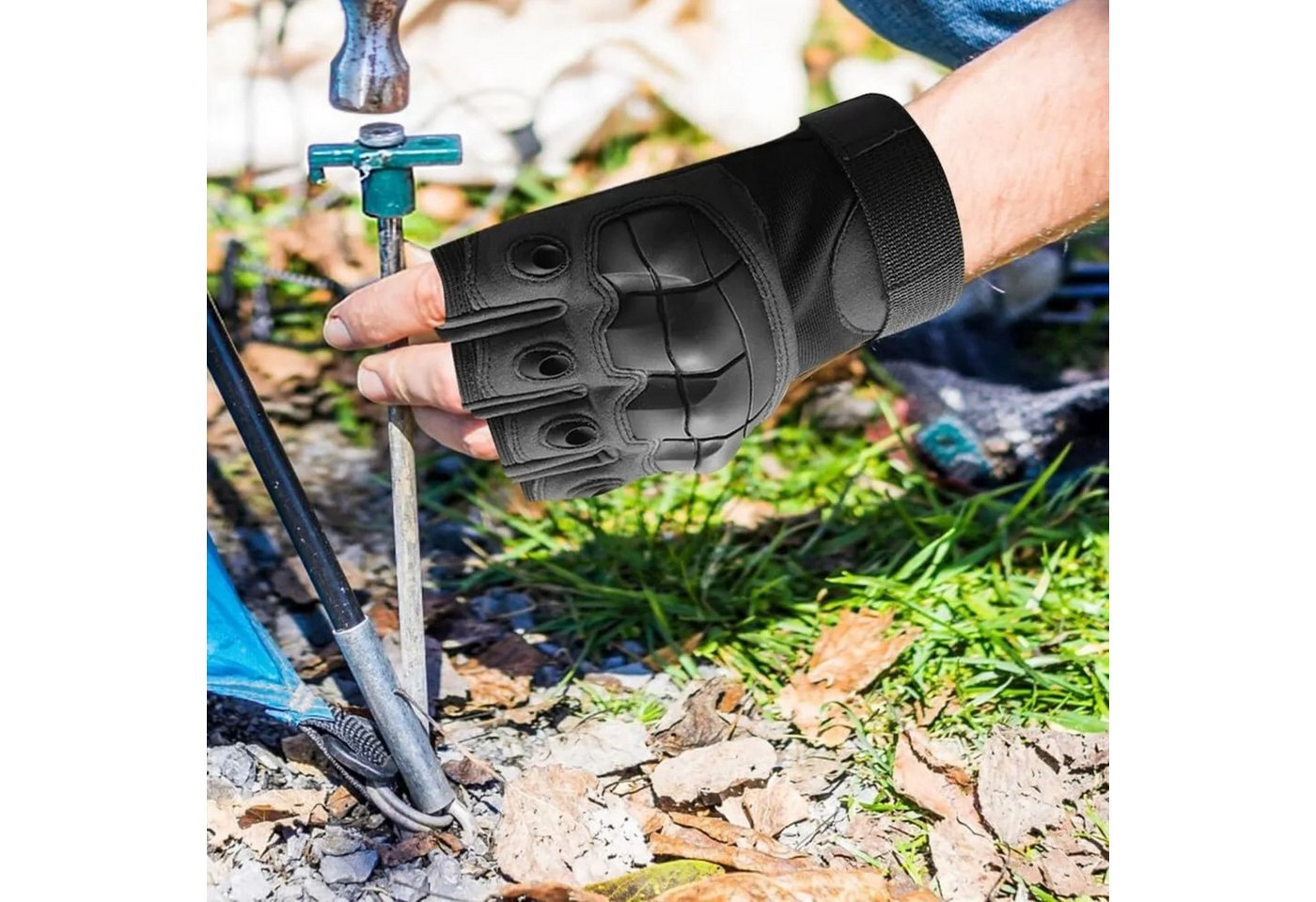 Foxter Sport Multisporthandschuhe Fingerlose Taktische Schutzhandschuhe Outdoor Sport (Fingerlose Outdoor Schutzhandschuhe mit rutschfester Handfläche Paar, Handschuh-Set für Outdoor Sport und Freizeitaktivitäten 1 Paar Stoff) Robuste taktische Sporthandschuhe atmungsaktiv mit Klettverschluss Bild 5