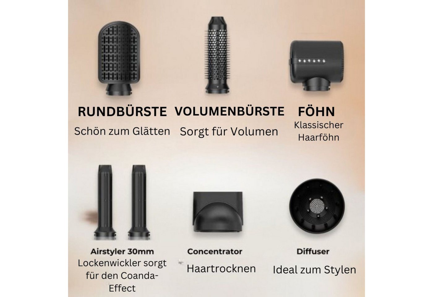 GLATO Multihaarstyler Airstyler, Haarstyler, 7 in 1 Haarstyler, Warmluftbürste, Haartrockner, Hochwertige Verarbeitung Bild 2