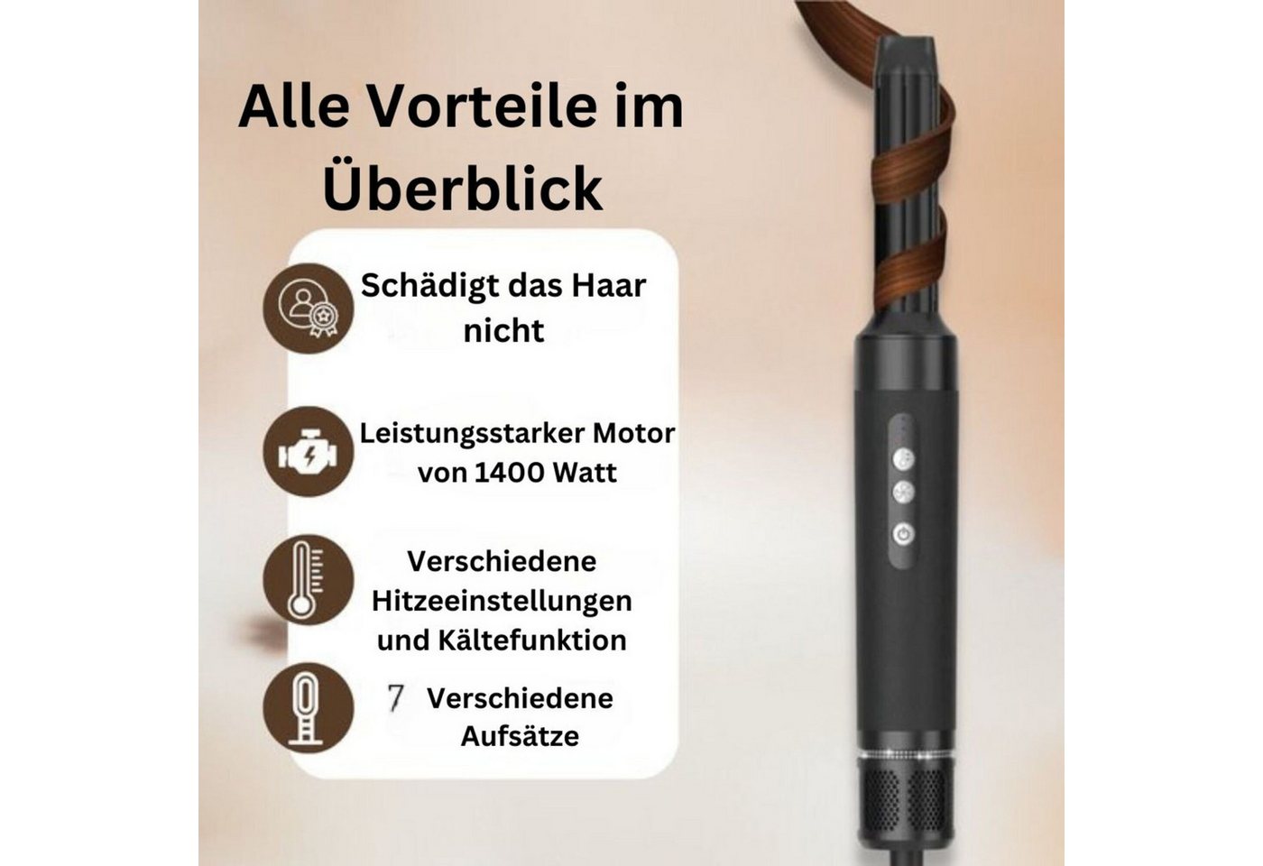 GLATO Multihaarstyler Airstyler, Haarstyler, 7 in 1 Haarstyler, Warmluftbürste, Haartrockner, Hochwertige Verarbeitung Bild 3