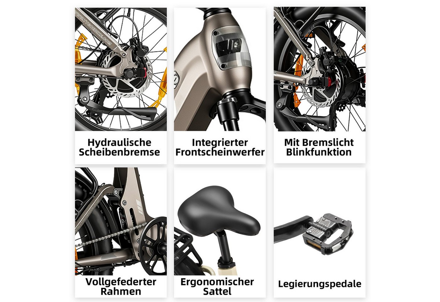 TTGO E-Bike Klapprad 20 Zoll, Fully, Vollfederung, 48V 720Wh, bis zu 150km, 150kg belastbar, 7 Gang SHIMANO, Kettenschaltung, Heckmotor, 720 Wh, (Faltrad, Softtail, hydr. Scheibenbremse, mit Bremslicht), Drehmomentsensor, Lockout-Federgabel, Elektrofahrrad für Damen Herren Bild 2