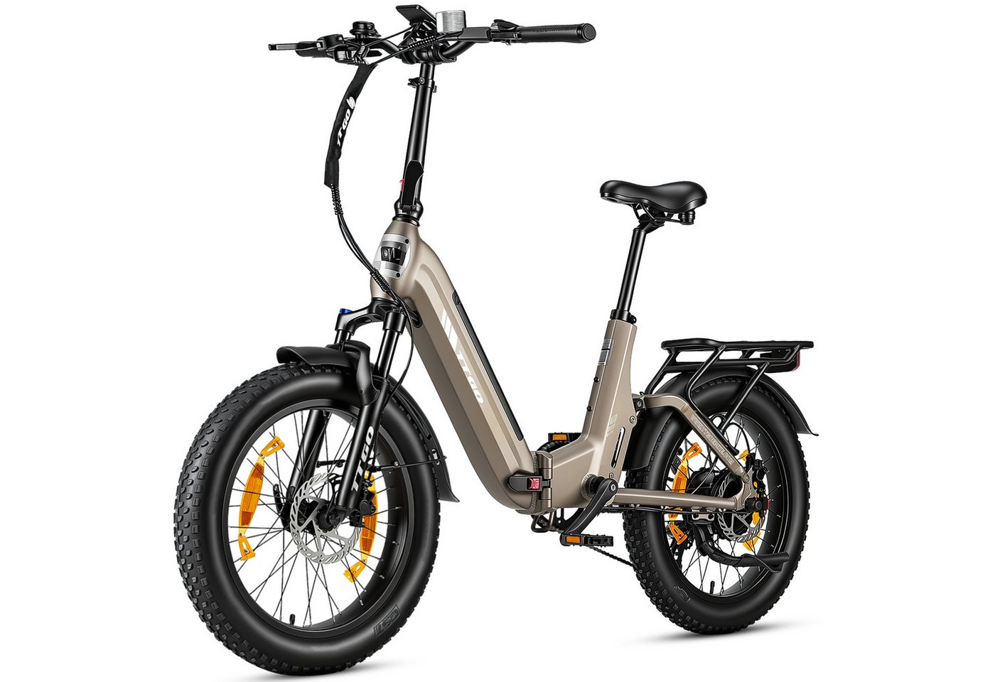 TTGO E-Bike Klapprad 20 Zoll, Fully, Vollfederung, 48V 720Wh, bis zu 150km, 150kg belastbar, 7 Gang SHIMANO, Kettenschaltung, Heckmotor, 720 Wh, (Faltrad, Softtail, hydr. Scheibenbremse, mit Bremslicht), Drehmomentsensor, Lockout-Federgabel, Elektrofahrrad für Damen Herren Bild 3