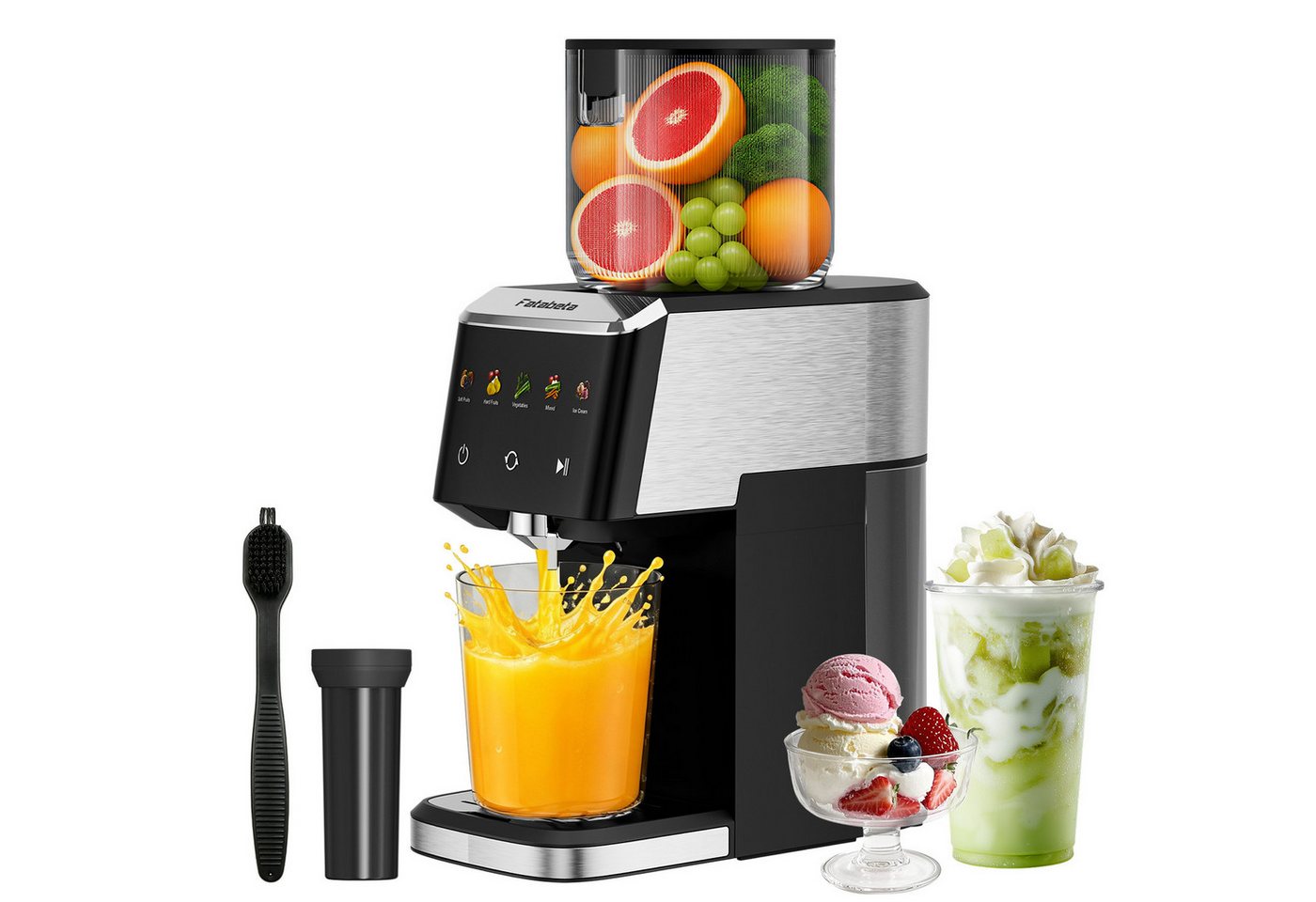 FATABETA Slow Juicer Entsafter 135MM großer Öffnung, Für ganze Früchte und Gemüse, 150 W, BPA-Frei, Hohe Saftausbeute, Erhalt der Nährstoffe mit 2 Bechern