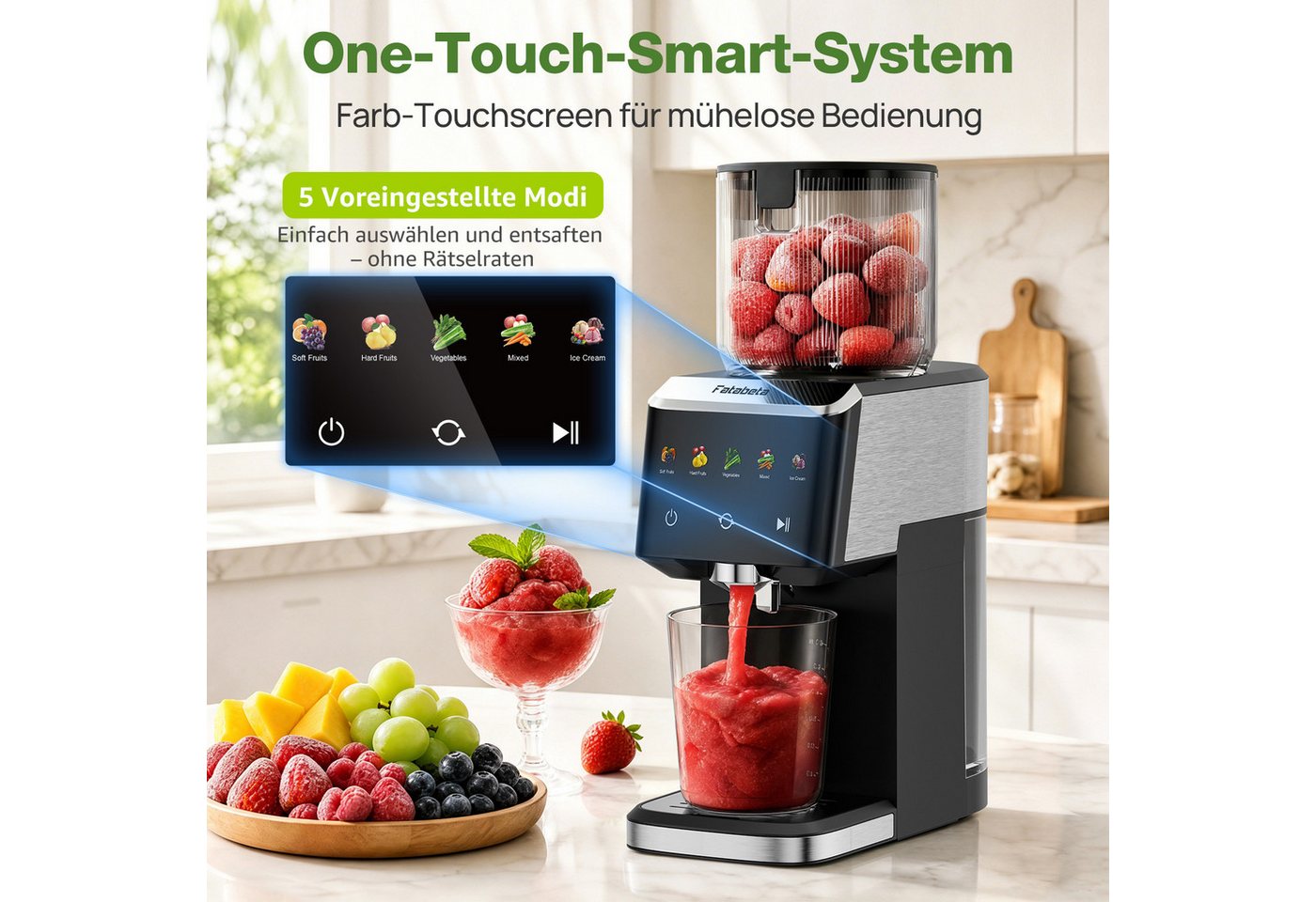 FATABETA Slow Juicer Entsafter 135MM großer Öffnung, Für ganze Früchte und Gemüse, 150 W, BPA-Frei, Hohe Saftausbeute, Erhalt der Nährstoffe mit 2 Bechern Bild 2