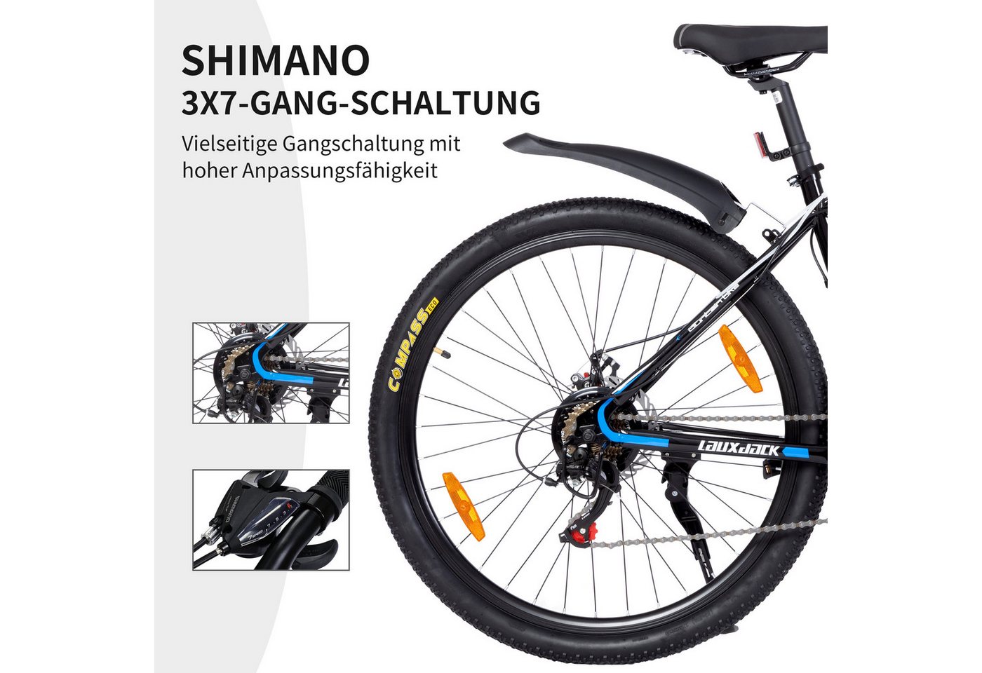 Lauxjack Mountainbike 28 Zoll, Fahrrad, MTB, Herren, Shimano 21-Gang, Komfort, 21 Gang Shimano Tourney RD-TY300/200 Schaltwerk, Kettenschaltung, (Set), City, Straße, Schotter, Alltag, Tour, robust Bild 5