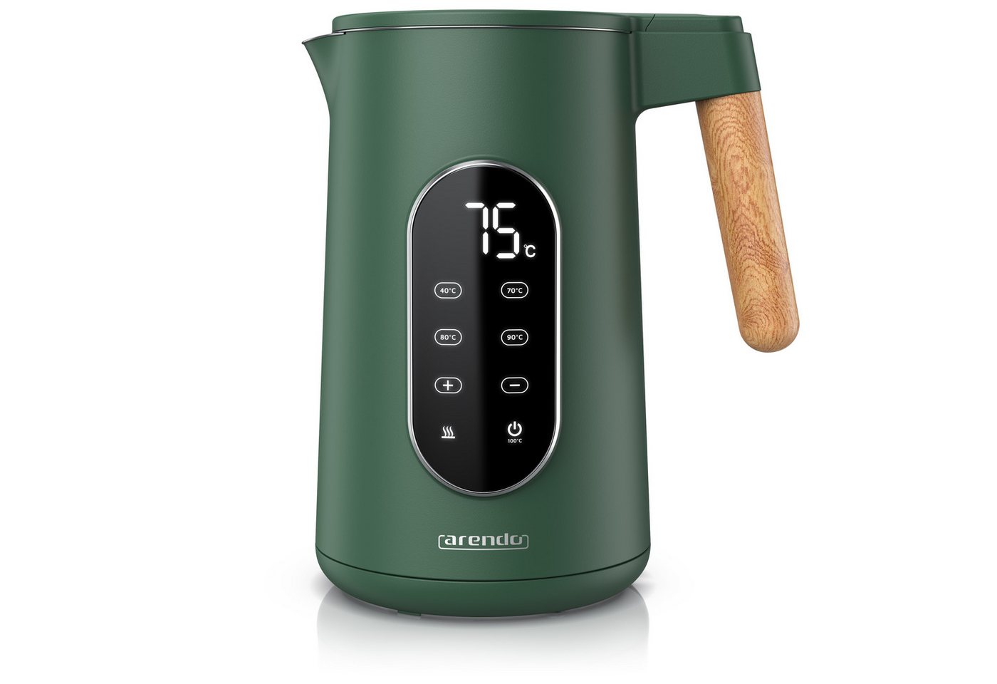 Arendo Wasserkocher Edelstahl, Doppelwand, Temperatureinstellung 40° - 100 °C mit Anzeige, 1,7 l, 2200 W, LED-Display, 5 Direktwahltemperaturen, Holzoptik-Griff, BPA-frei Bild 2