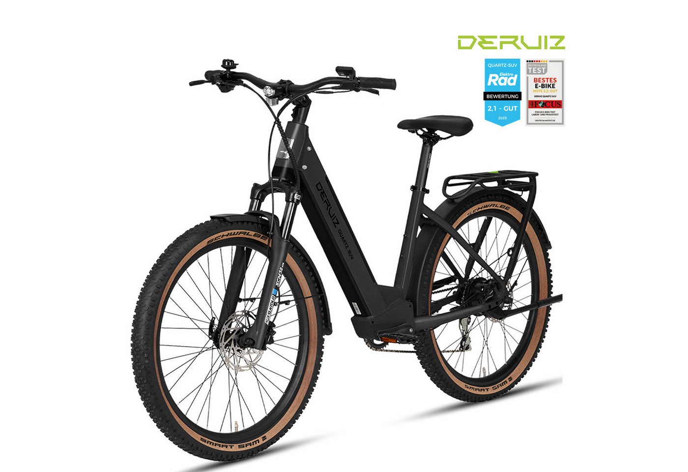 DERUIZ E-Bike Trekkingrad 28 Zoll Quartz SUV, 644 Wh, bis zu 160 km, 55 Nm, Drehmomentsensor, 8 Gang SHIMANO Acera RD-M360 SGS Schaltwerk, Kettenschaltung, Hinterradmotor, 644 Wh, SHIMANO Acera 8-Gang, Hydraulikbremsen, 100-mm-Federgabel Bild 2