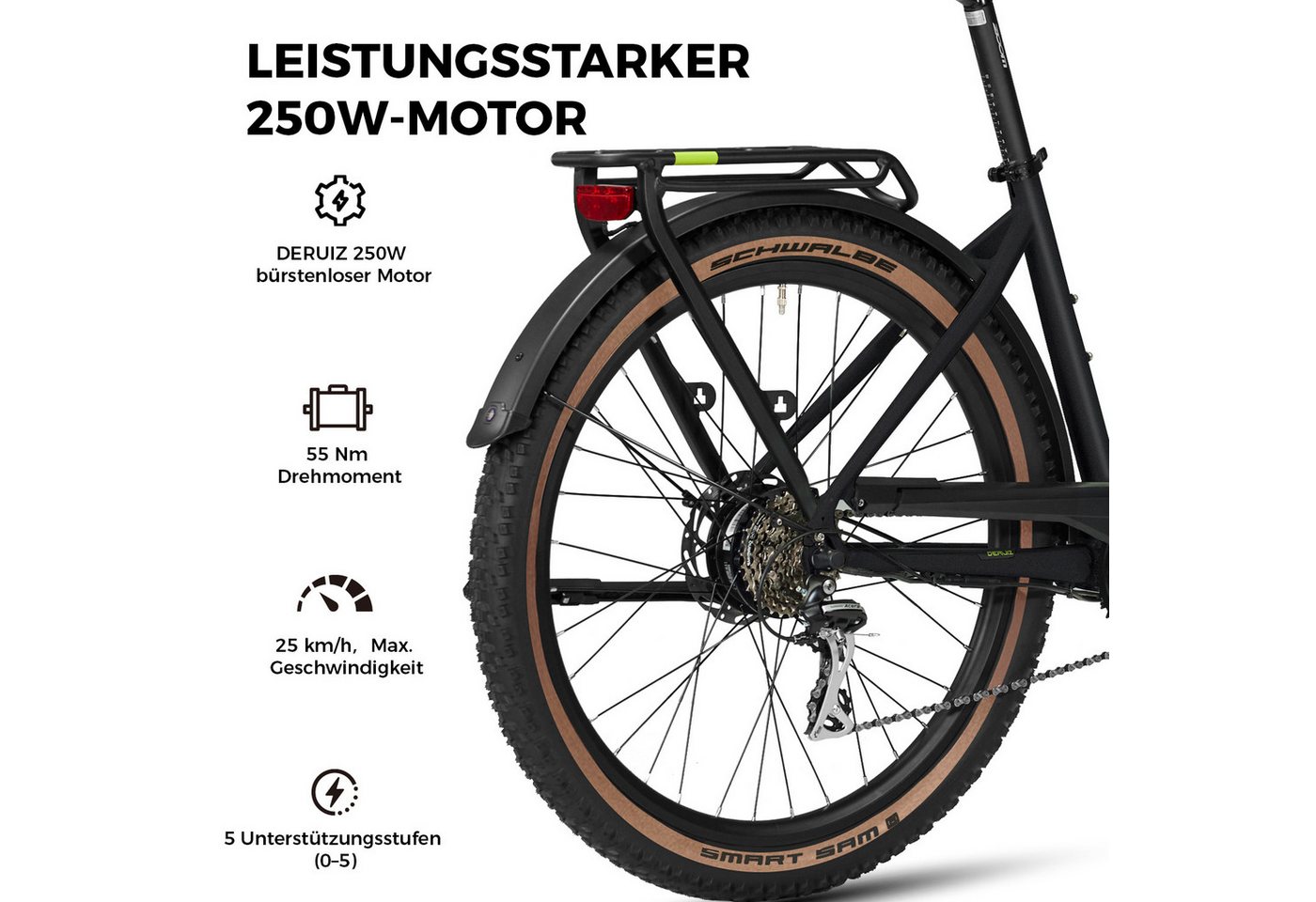 DERUIZ E-Bike Trekkingrad 28 Zoll Quartz SUV, 644 Wh, bis zu 160 km, 55 Nm, Drehmomentsensor, 8 Gang SHIMANO Acera RD-M360 SGS Schaltwerk, Kettenschaltung, Hinterradmotor, 644 Wh, SHIMANO Acera 8-Gang, Hydraulikbremsen, 100-mm-Federgabel Bild 4
