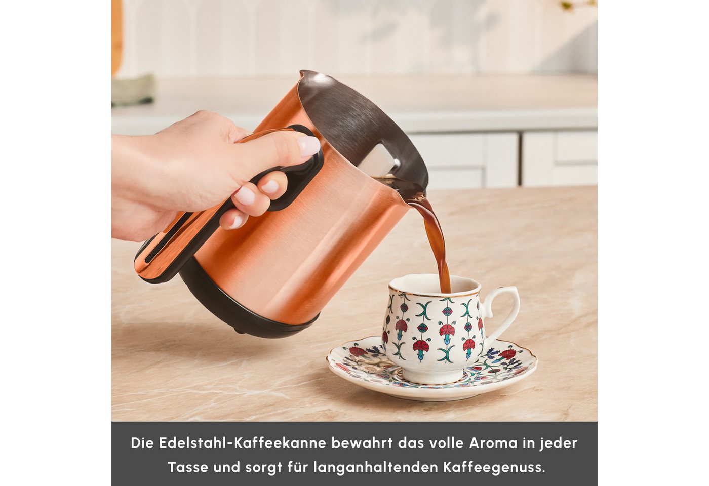Karaca Siebträgermaschine, Hatır Neo Inox Türkische Kaffeemaschine 735W, 300ml, Bronze Bild 4