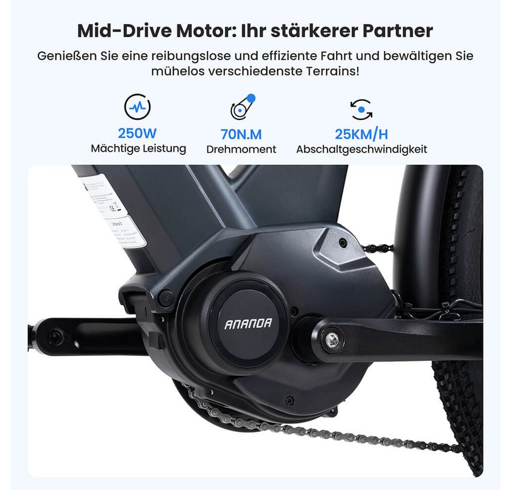 Touroll E-Bike Trekkingrad Urbano 3, 7 Gang, Kettenschaltung, Mittelmotor, 468 Wh, 25km/h, 250W/36V, 468Wh, 120km, Shimano 7‑Gang Bild 3