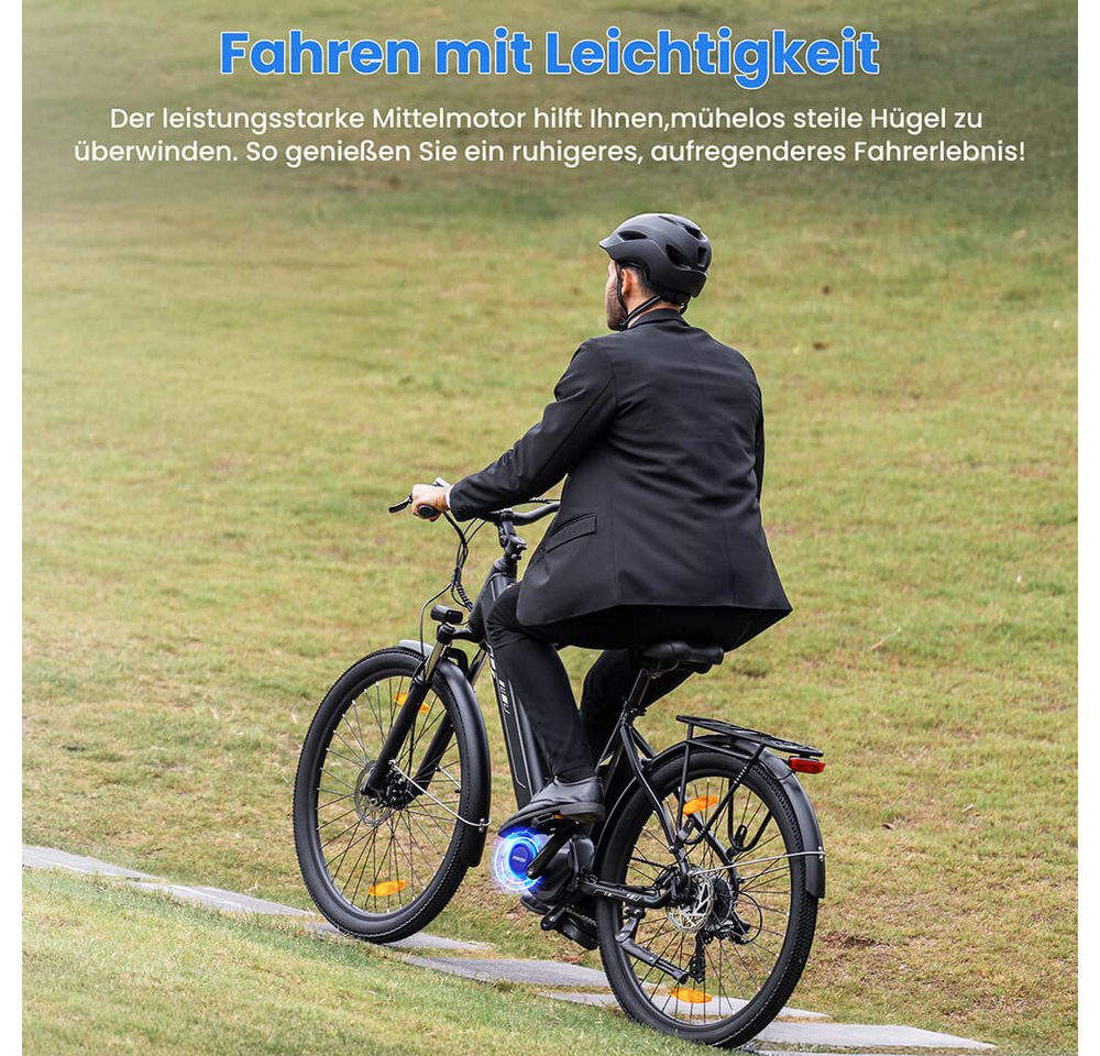 Touroll E-Bike Trekkingrad Urbano 3, 7 Gang, Kettenschaltung, Mittelmotor, 468 Wh, 25km/h, 250W/36V, 468Wh, 120km, Shimano 7‑Gang Bild 4