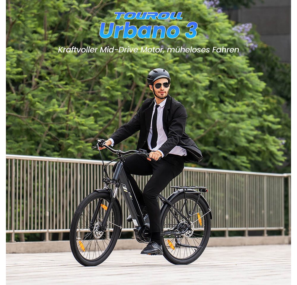 Touroll E-Bike Trekkingrad Urbano 3, 7 Gang, Kettenschaltung, Mittelmotor, 468 Wh, 25km/h, 250W/36V, 468Wh, 120km, Shimano 7‑Gang Bild 5