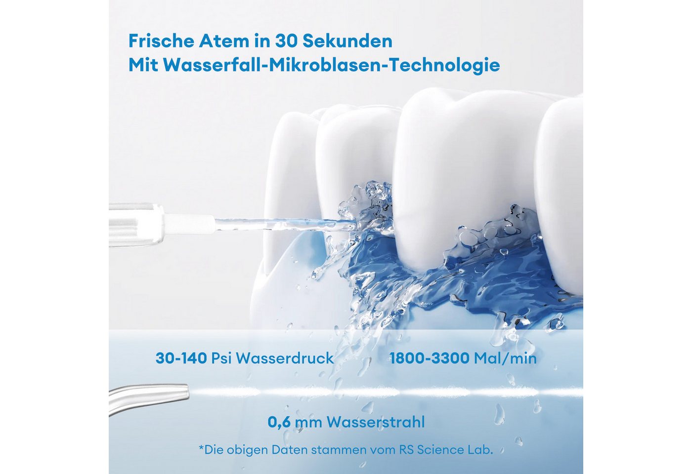 CkeyiN Munddusche Zahnzwischenraumreiniger Tragbar 3 Modi 4 Stärke IPX7 UVC-Desinfektion, Aufsätze: 5 St., 200ml versenkbarer Wassertank Reise Wasserzahnseide Speicherfunktion