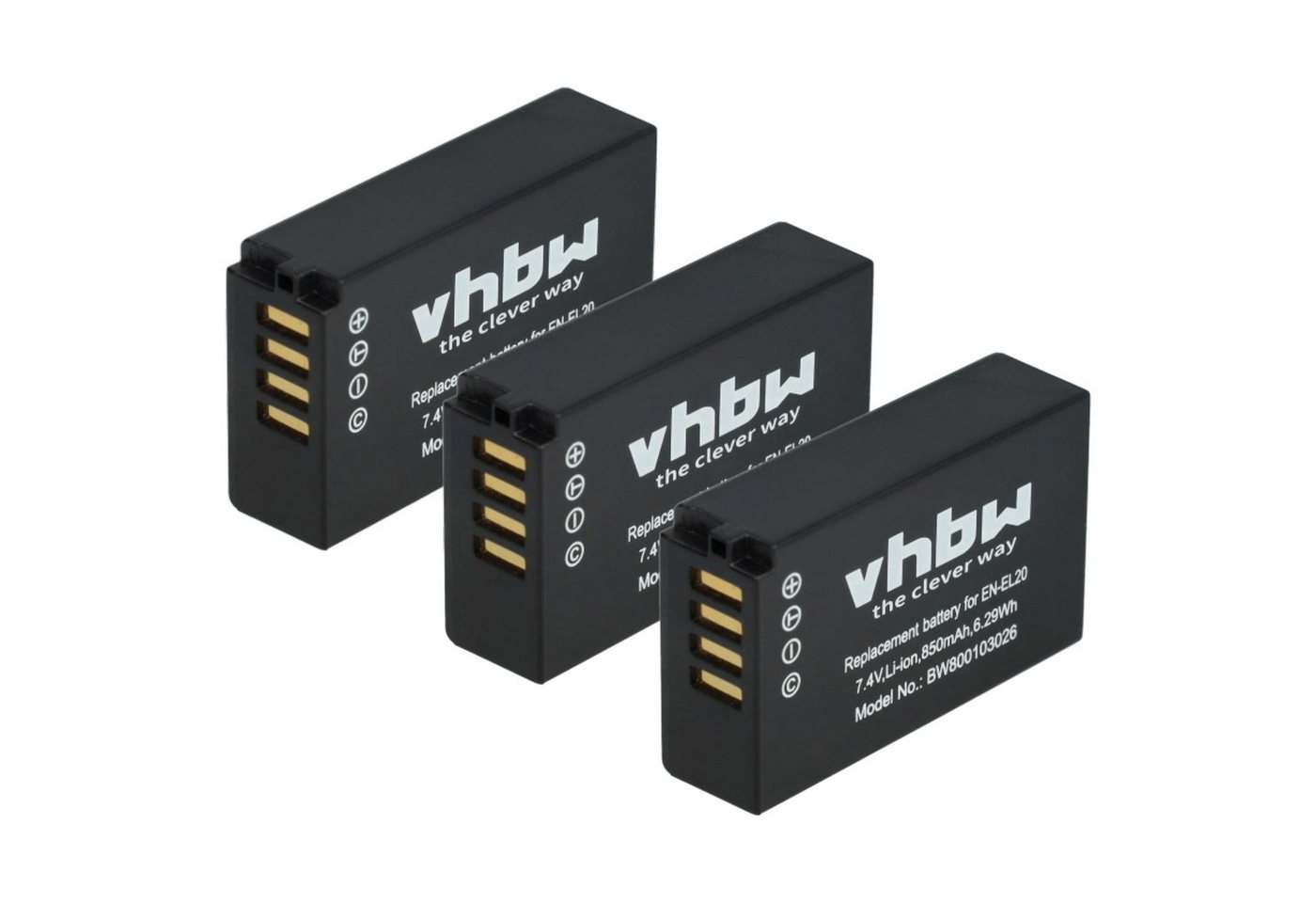 vhbw Akku passend für Nikon Coolpix P1000, P1100, A, P950 Kamera / Foto / Kamera-Akku Akku Li-Ion 850 mAh (7,4 V, 3 St), Leistungsfähige Austausch-Akkus für Digitalkamera, Spiegelreflexkamera Bild 5