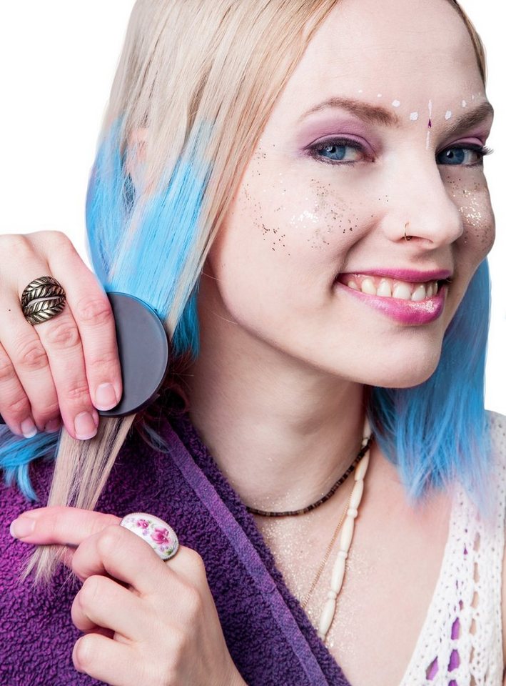 Metamorph Theaterschminke Haarkreide Haarfarbe Blau Karneval Faschingskostüm, Pimpt Euer Haar! Schnell & easy anwendbar, toller Effekt! Bild 2