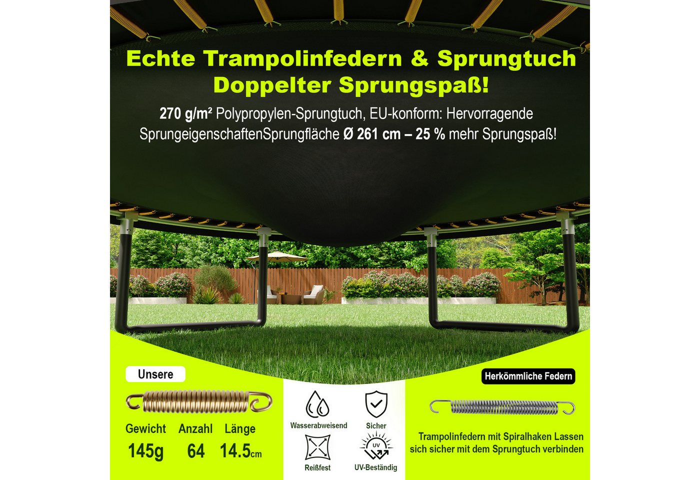 HOMALL Gartentrampolin Trampolin,Kindertrampolin mit Sicherheitsnetz und Leiter, Ø 305 cm, Ø305/366/427cm,gepolstertes Gestell,150kg,Schutzranabdeckung Bild 2
