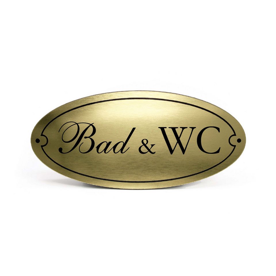 Dekolando Hinweisschild Bad & WC Türschild gold graviert oval selbstklebend, (Vintage), wetterfest Bild 2