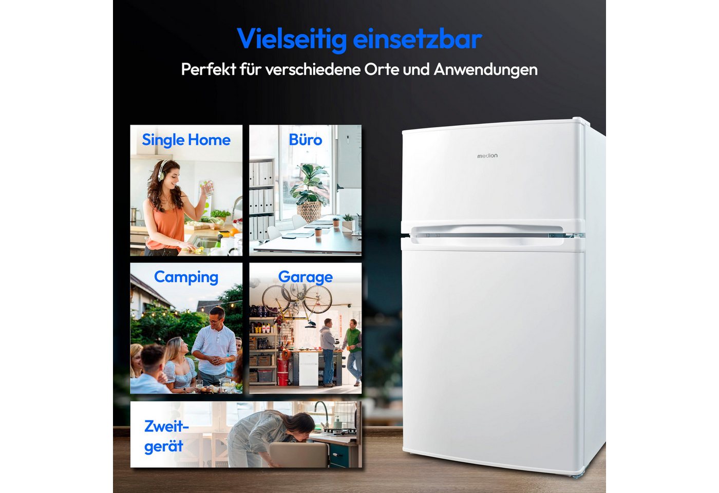 Medion® Kühl-/Gefrierkombination MD37689, 85 cm hoch, 48 cm breit, 85 Liter, 61L Kühlteil, 24L Gefrierteil, freistehend