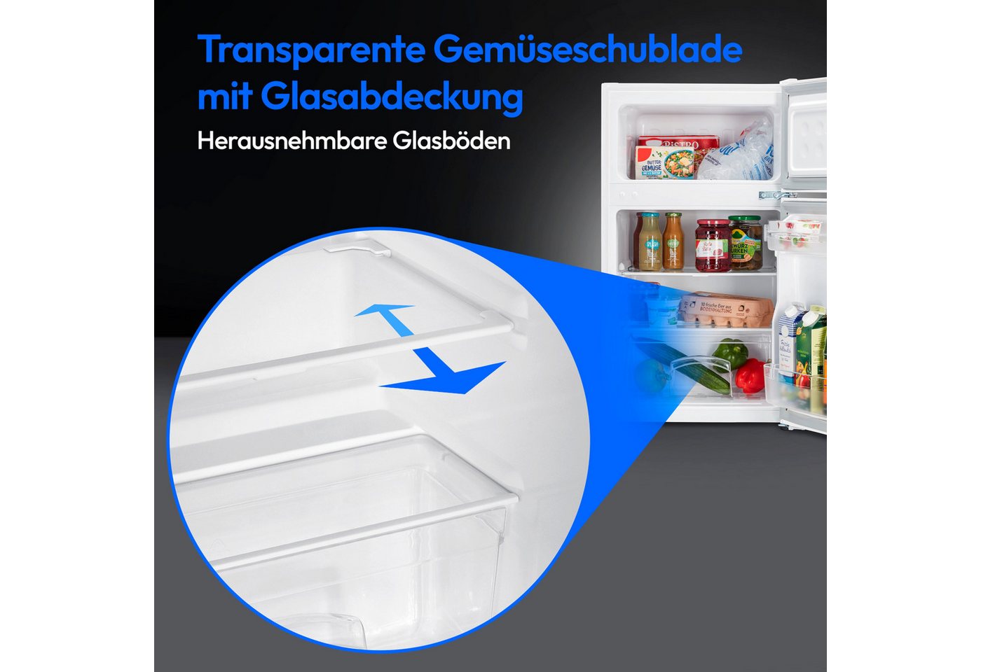 Medion® Kühl-/Gefrierkombination MD37689, 85 cm hoch, 48 cm breit, 85 Liter, 61L Kühlteil, 24L Gefrierteil, freistehend Bild 2